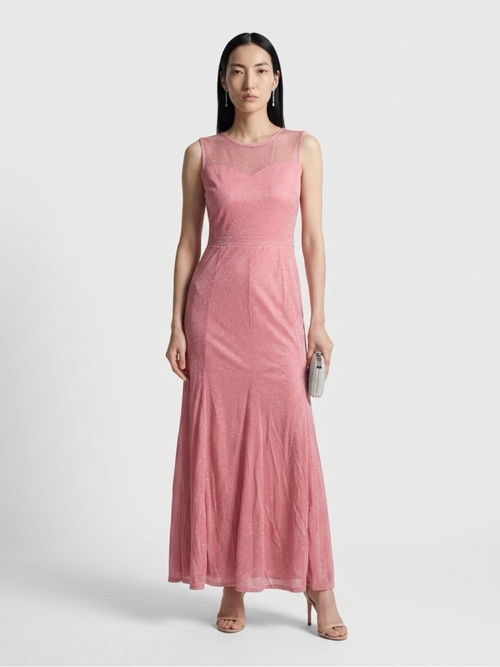 Candalite Blush Glittery Pink Long Gown with Thick Shoulder Straps Size Large - Picture 2 of 9